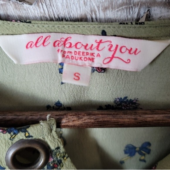 All About You Womens Green Teapot Floral Print Popover Blouse - Picture 6 of 10